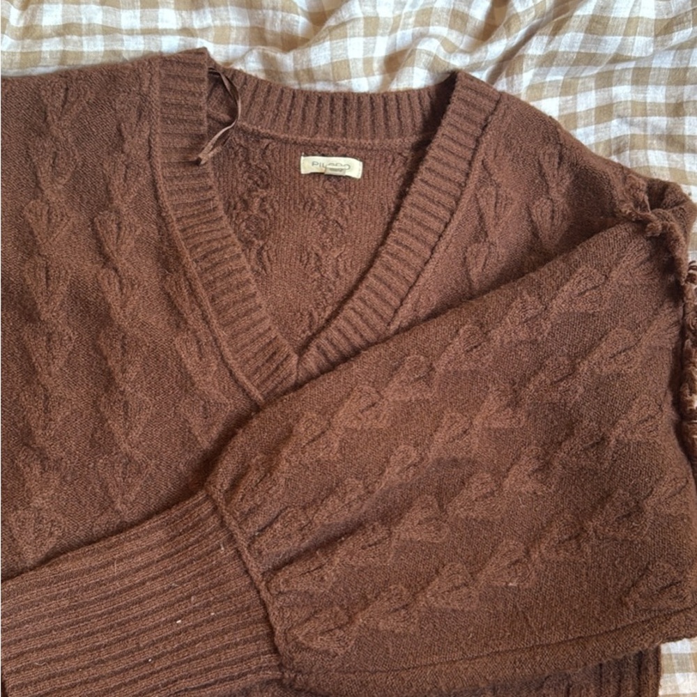 Pilcro Brown Cable-Knit V-Neck Sweater